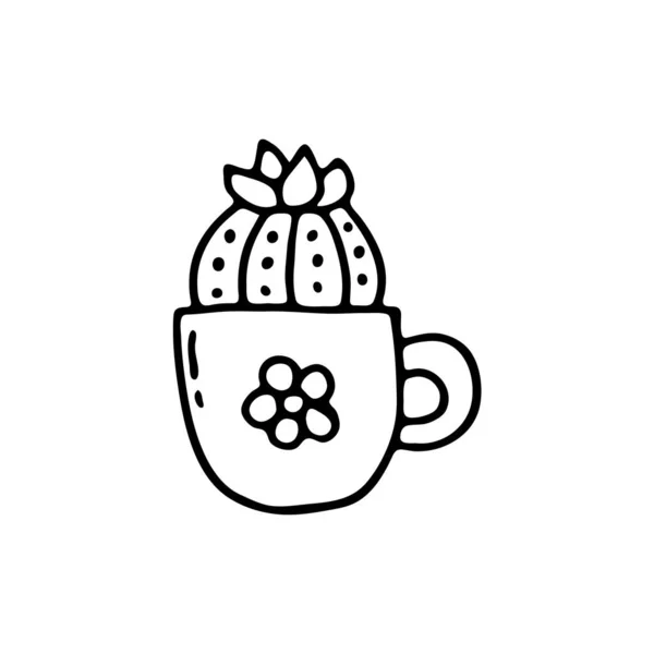 Cactus Dans Une Tasse Plante Intérieur Dessinée Main Image Caniche — Image vectorielle