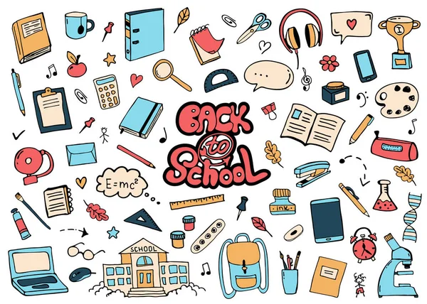 Zurück Zur Schule Thema Farbe Doodle Schule Doodle Bilder Handgezeichnete — Stockvektor