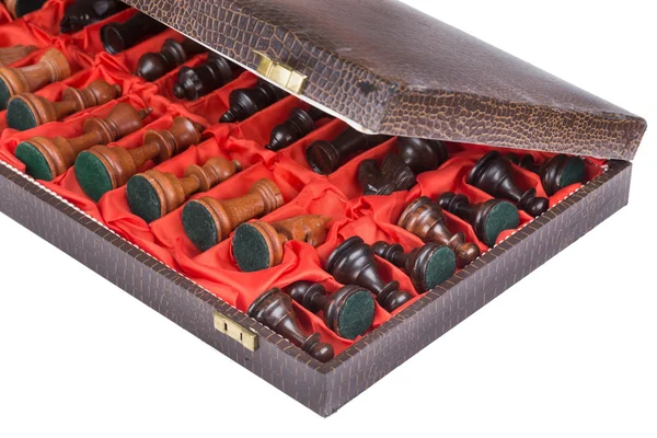 Vintage schaakstukken in een doos — Stockfoto
