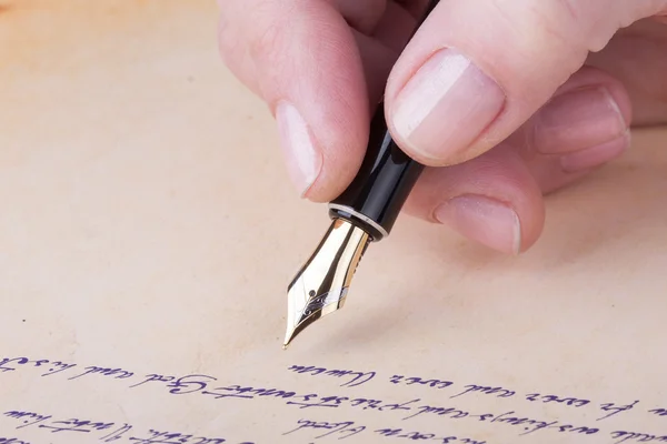 Hand writing with old fountain pen manuscript — Stock Photo, Image