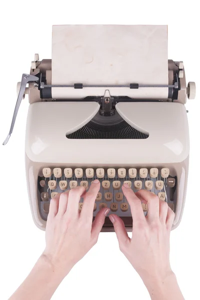 Hands on a old typing machine — Stock Photo, Image