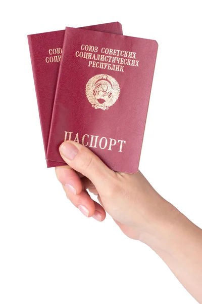 Γυναικείο χέρι που κρατά το pasports της Σοβιετικής Ένωσης — Φωτογραφία Αρχείου