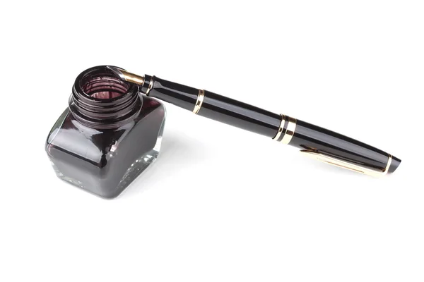 Fountain pen and inkwell — Stock Photo, Image
