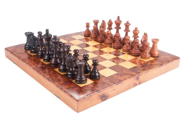 Old Chess board set up to begin a game — Stock Photo, Image