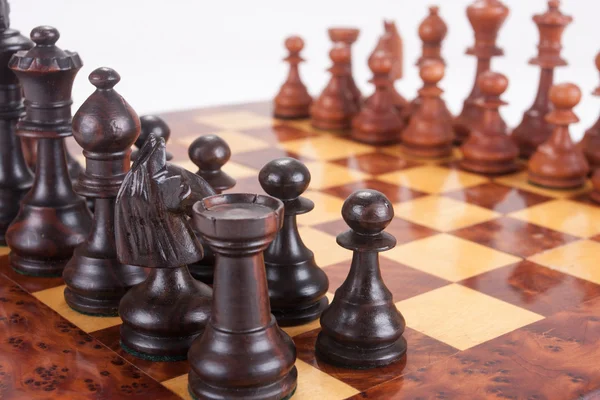 Old Chess board set up to begin a game — Stock Photo, Image