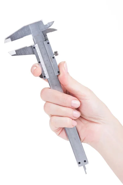 Female hand holding a caliper — Stock Photo, Image