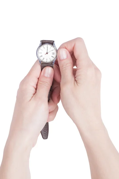 Female hands holding an old watch — Stock Photo, Image