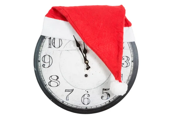 Vintage Clock with christmas santa hat — Stock Photo, Image