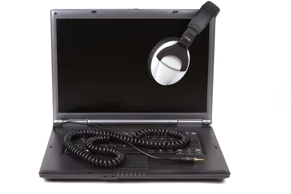 Notebook Computer with headphones — Stock Photo, Image