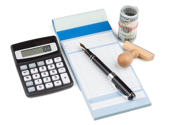Receipt Book Fountain Pen and calculator — Stock Photo, Image