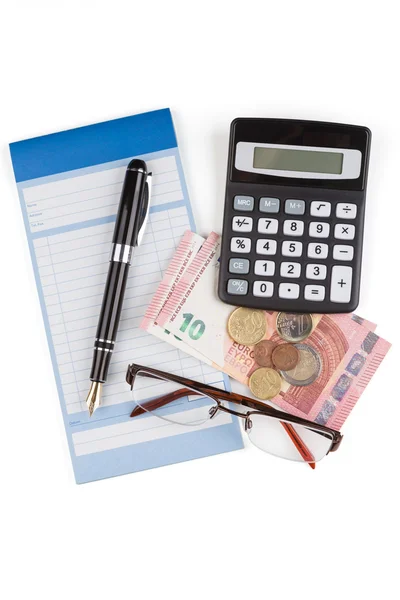 Receipt Book Fountain Pen and calculator — Stock Photo, Image