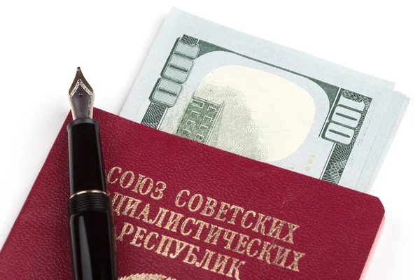 Związek Radziecki podróży paszport z pieniędzy — Zdjęcie stockowe