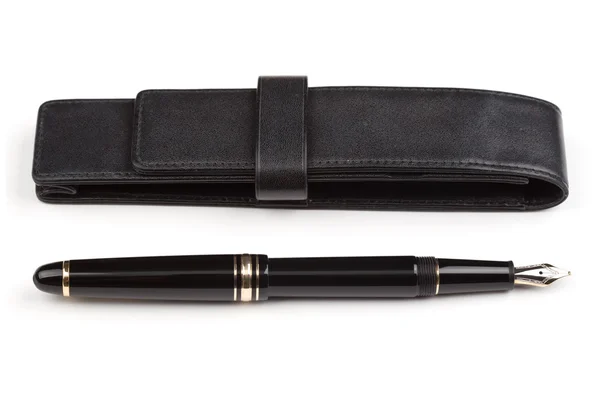 Fountain pen and leather case — Stock Photo, Image