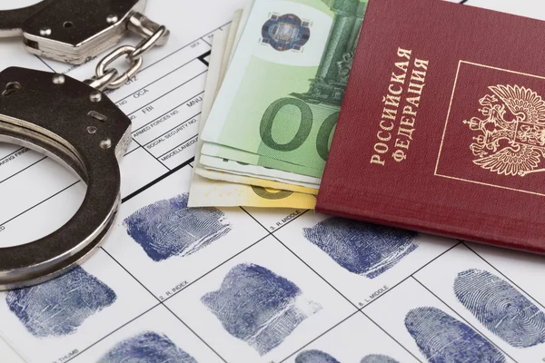 Fingerprint card with russian travel passport — Stock Photo, Image