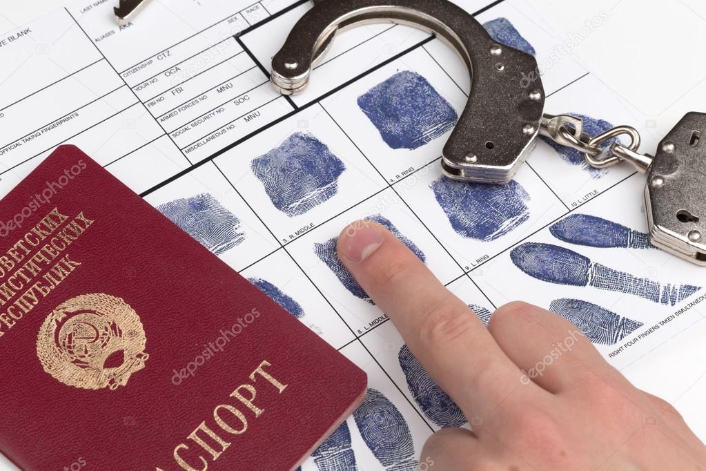 Fingerprint card with travel passport of Soviet Union