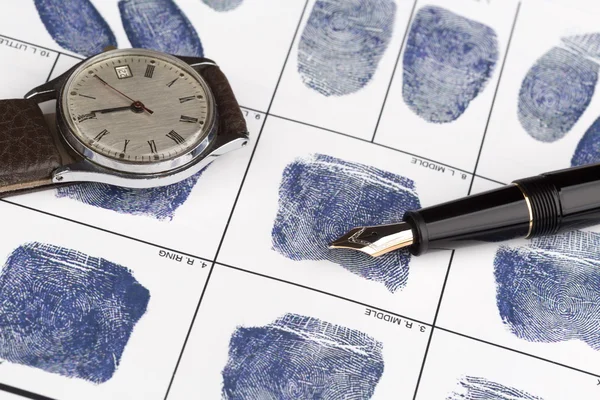 Fingerprint card with fountain pen — Stock Photo, Image