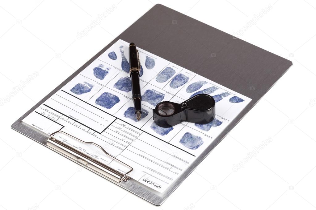 Fingerprint card with fountain pen