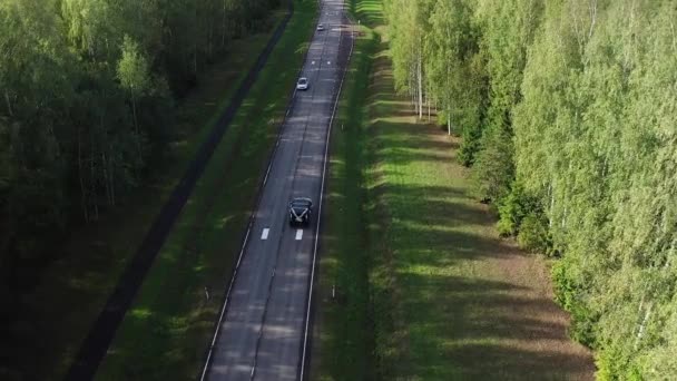 Bröllop bil rider på vägen. Flygplan. — Stockvideo