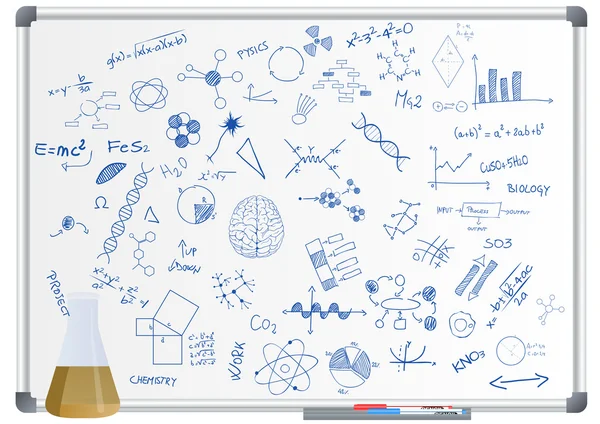 Ampul wetenschap whiteboard — Stockvector