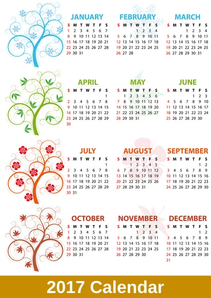 2017 kalender boom — Stockvector