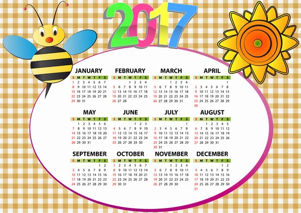 Пчелиный календарь 2017 — стоковый вектор