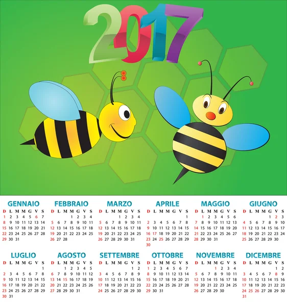 2017 Бджола календар — стоковий вектор
