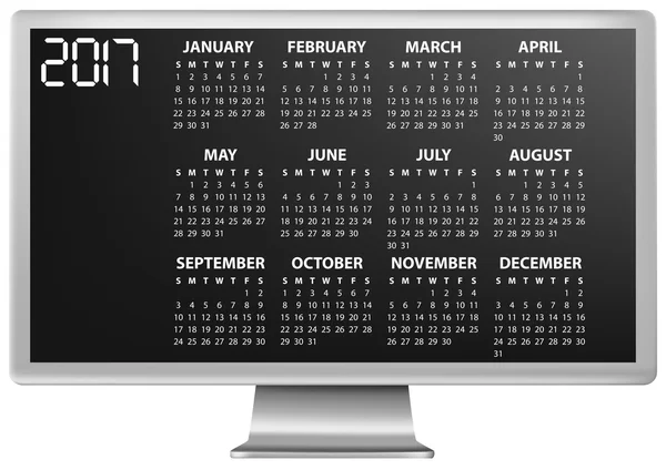 Monitor calendario 2017 — Vettoriale Stock