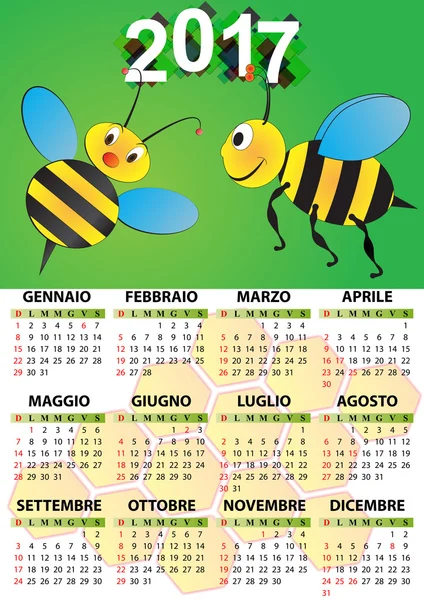 2017 calendario de abejas — Vector de stock