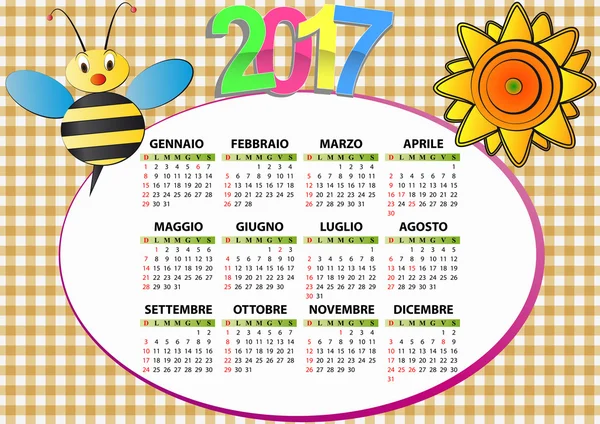 2017 bee kalendarza — Wektor stockowy
