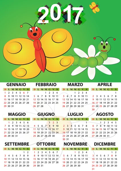 Calendario de mariposas 2017 — Vector de stock