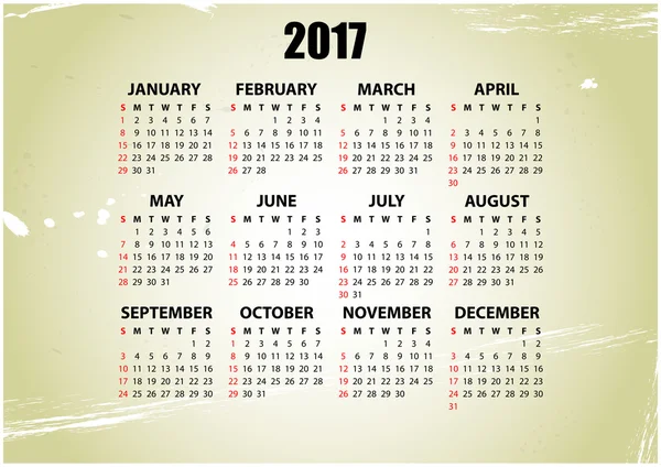 Calendario vintage 2017 — Vettoriale Stock