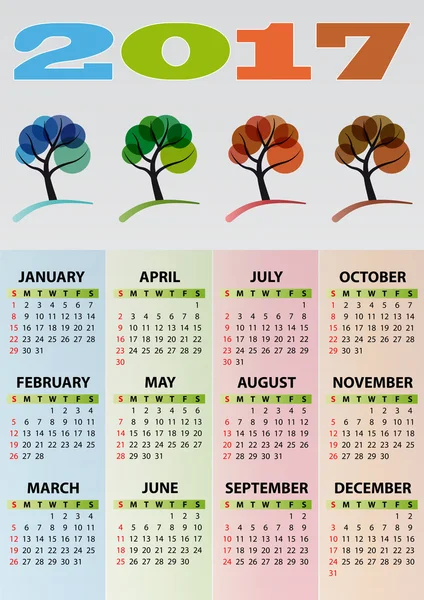 2017 calendar tree — Stock Vector