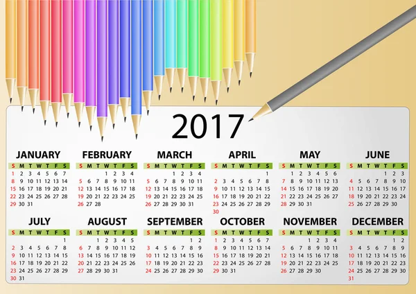 2017 kalender potlood — Stockvector