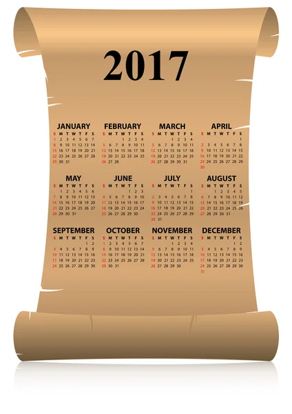 2017 kalender perkament — Stockvector