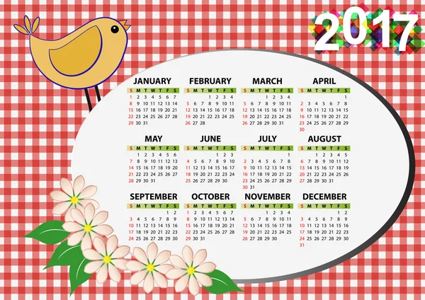 Kalender van 2017 vogel — Stockvector