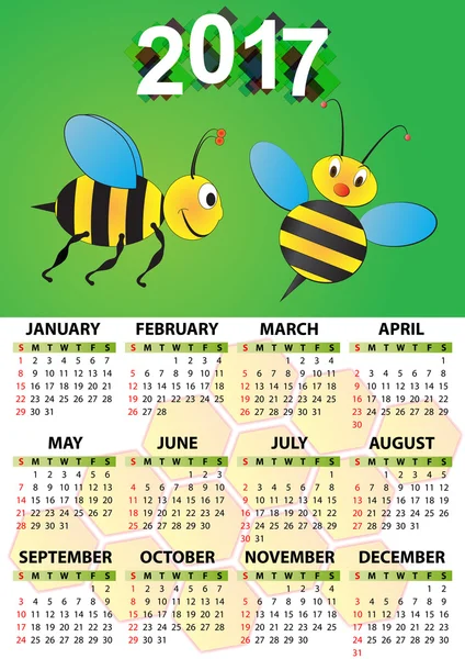 2017 calendario de abejas — Archivo Imágenes Vectoriales