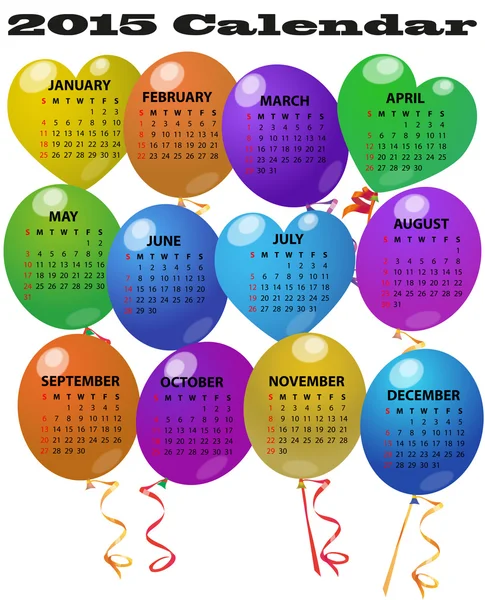 Calendario de globos 2015 — Vector de stock