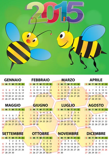 2015 včela kalendář — Stockový vektor