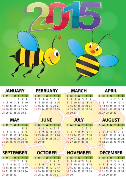 2015 bee calendar — Stock Vector