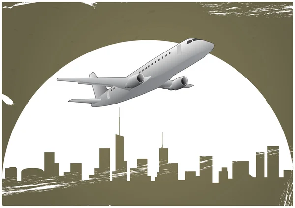 Airplane and skyline — Stock Vector