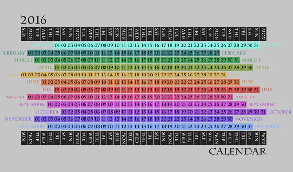 Calendario 2016 — Vettoriale Stock