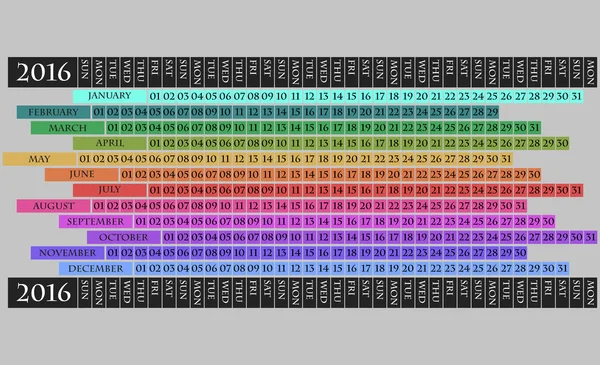 Calendario 2016 — Vettoriale Stock