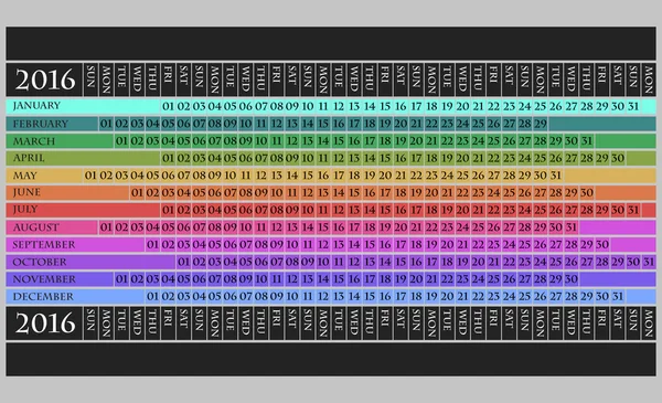 Calendario 2016 — Vettoriale Stock