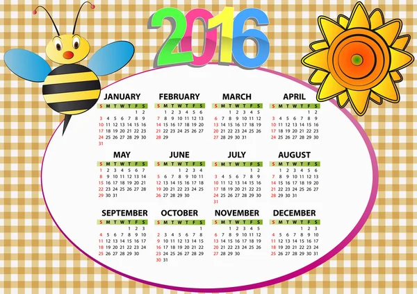Bienenkalender 2016 — Stockvektor