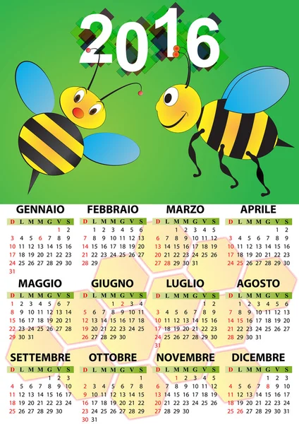 2016 bee calendar — Stock Vector