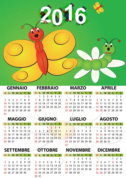 2016 calendário borboleta — Vetor de Stock