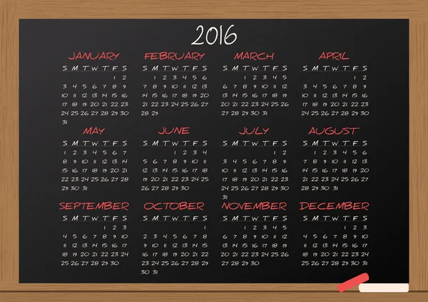 Lavagna calendario 2016 — Vettoriale Stock