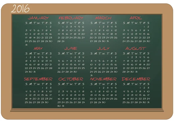 2016 kalender schoolbord — Stockvector