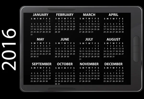 Calendario electrónico 2016 — Archivo Imágenes Vectoriales