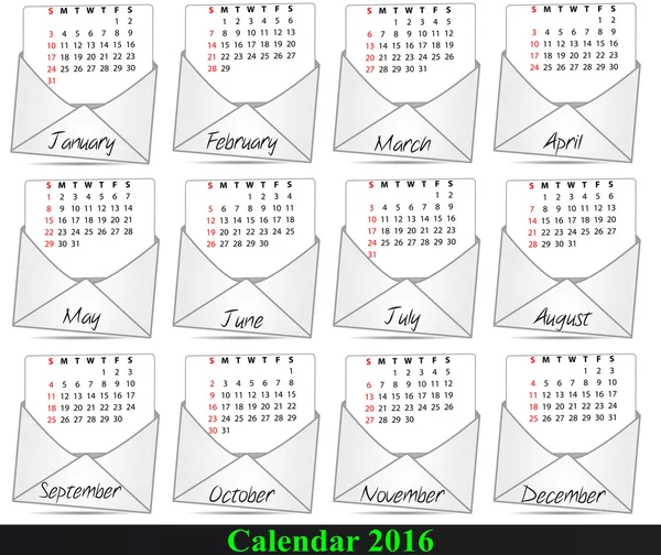 Calendario della posta 2016 — Vettoriale Stock